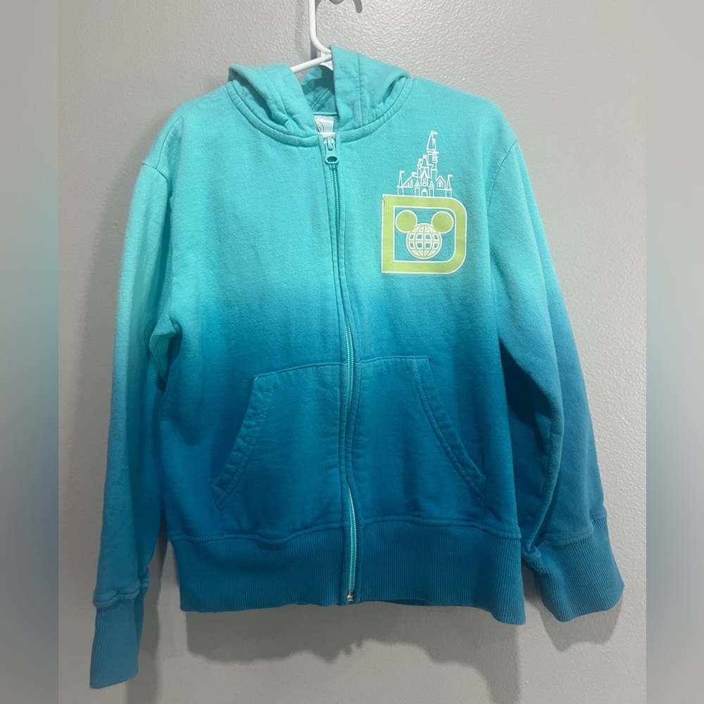 Disney Parks Walt Disney World Teal Ombre Zip Hoodie Castle Logo Kids S 5/6